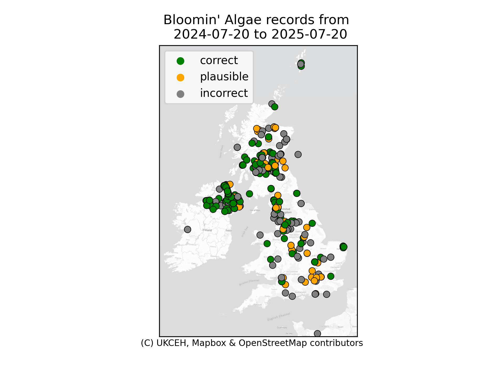 Bloomin' algae app submitted records map. Updated daily.